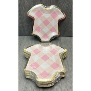 Pink Plaid One-piece Paper Plates Baby Shower Girl 8.25in Lot - 60 Plates Total